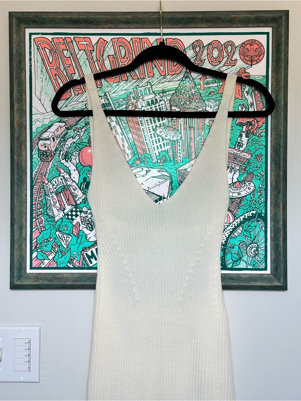 Flook The Label Skylar Off White Ivory Ribbed Cutout Midi Dress Women’s Size S - Picture 6 of 17